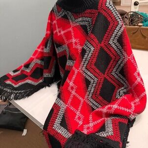 Red and‎ black vintage poncho